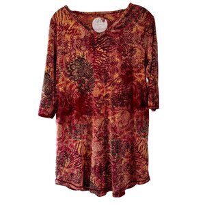 Cabernet Small Tunic 3/4 Sleeves V-Neck Boho-style Cotton